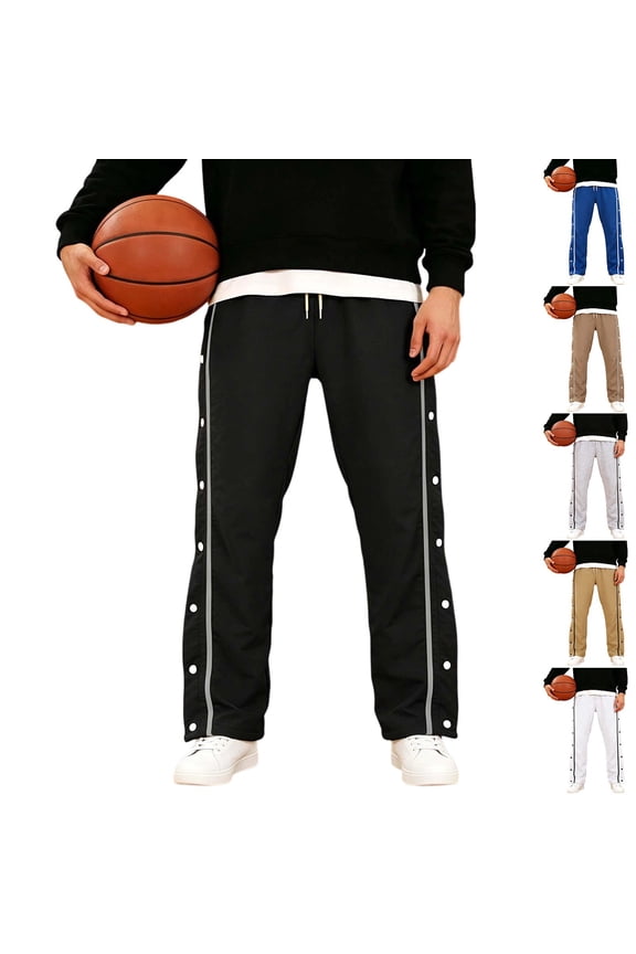 Mens Basketball Pants Side Snap Loose Fit Athletic Sweatpants Elastic Waist Drawstring Streetwear Track Trousers for Jogging Coffee S