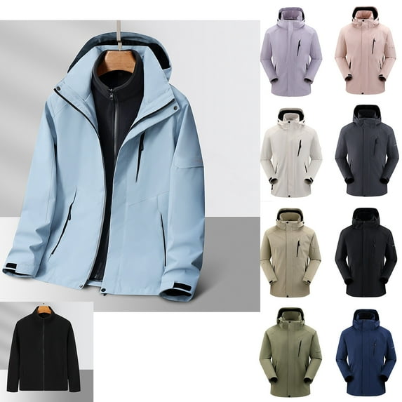 UVEASISHA Mens Big and Tall 3 in 1 Rain Jackets Lightweight Waterproof Hooded Windbreaker Jacket Outdoor Windproof Raincoat with Removable Fleece Liner and Hood Purple XXXL