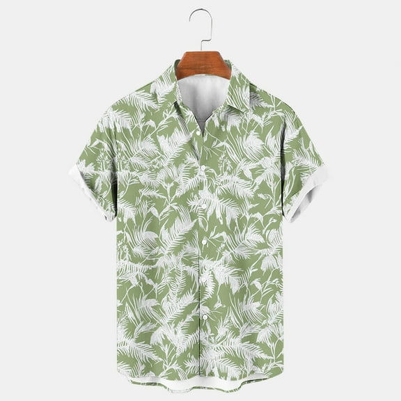 UVEASISHA Mens Big and Tall Button Down Shirt Floral Print Hawaiian Shirts for Men Regular Fit Short Sleeve Beach Tops Summer Casual Tropical Vacation Tees Funny Gift Green M