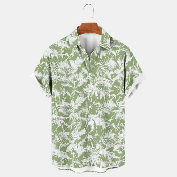 UVEASISHA Mens Big and Tall Button Down Shirt Floral Print Hawaiian Shirts for Men Regular Fit Short Sleeve Beach Tops Summer Casual Tropical Vacation Tees Holiday Clearance Green L