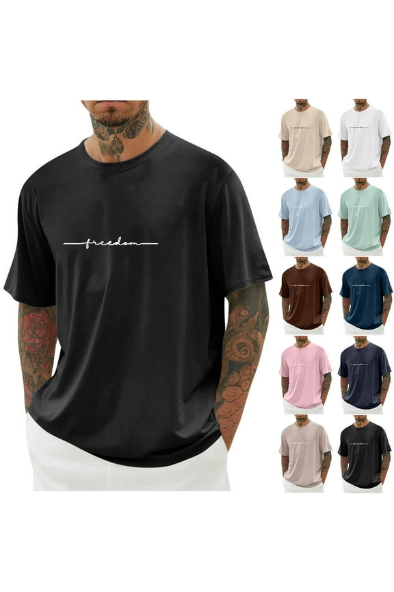 Mens Big and Tall Loose Fit T Shirts Casual Letter Print Short Sleeve Drap Shoulder T-Shirts Oversized Running Tees for Men Summer