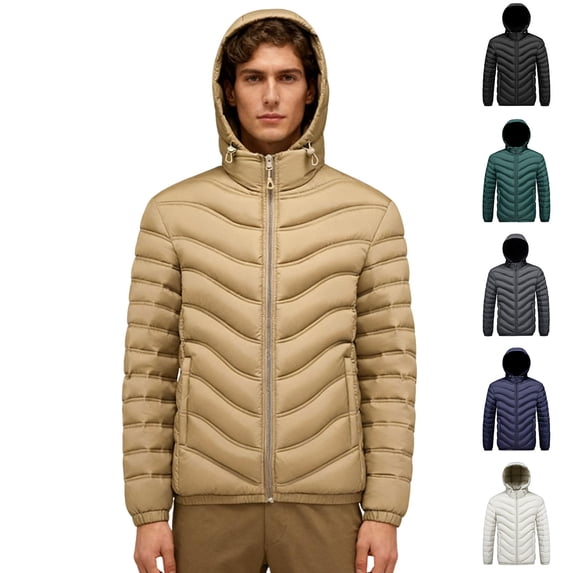 UVEASISHA Mens Big and Tall Puffer Jacket with Removable Hood Slim Fit Casual Hooded Down Coats Full Zip Windproof Insulated Quilted Jackets with Pockets Gray M