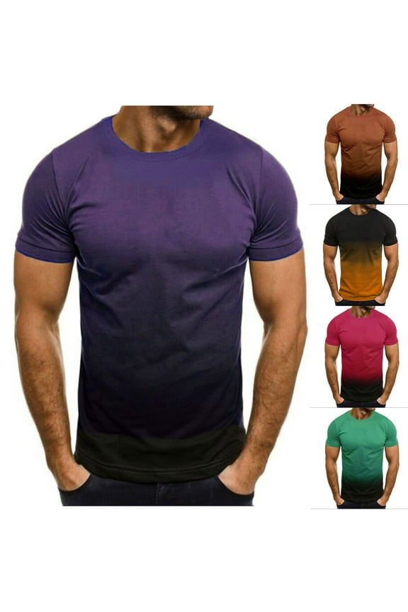 Mens Big and Tall Sport T Shirts Gradient Graphic Tees for Men Summer Short Sleeve Bodybuilding Muscle Tee Tops Round Neck Casual Athletic Pullover Sales Today of The Day
