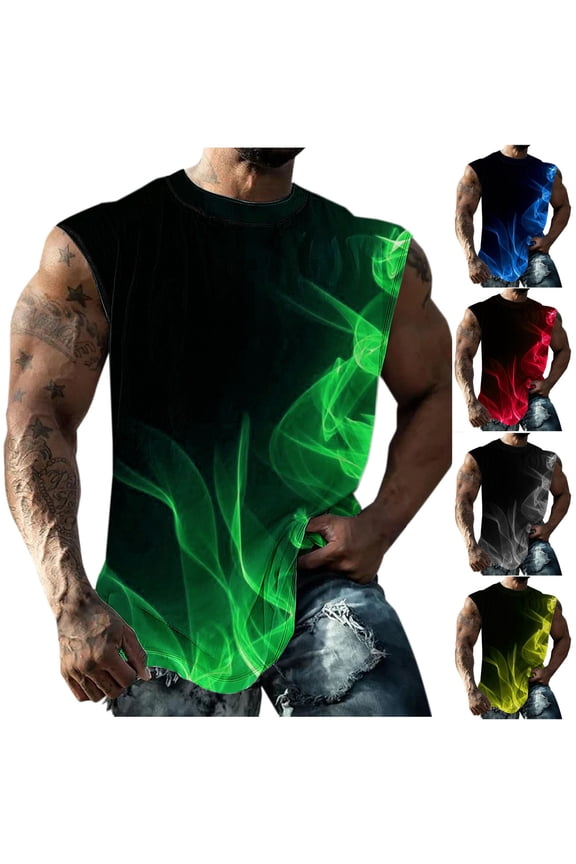 Mens Big and Tall Tank Tops Fashion Flame Print Sleeveless T-Shirts Crewneck Casual Gym Muscle Tanks Lightweight Quick Dry Workout Shirt Red XXL