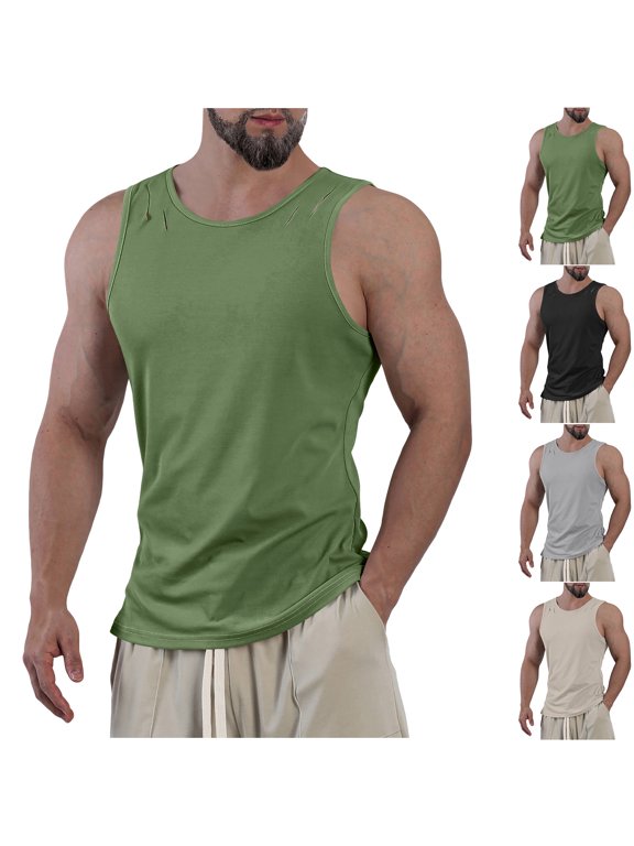 Mens Big and Tall Workout Tank Tops 2025 Fashion Ripped Hole Hipster Tank Top Sleeveless Casual Muscle T-Shirt Cool Tanks Tops for Men Holiday Gifts Black XL
