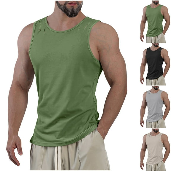 UVEASISHA Mens Big and Tall Workout Tank Tops 2025 Fashion Ripped Hole Hipster Tank Top Sleeveless Casual Muscle T-Shirt Cool Tanks Tops for Men Spring Sales Army Green XXL