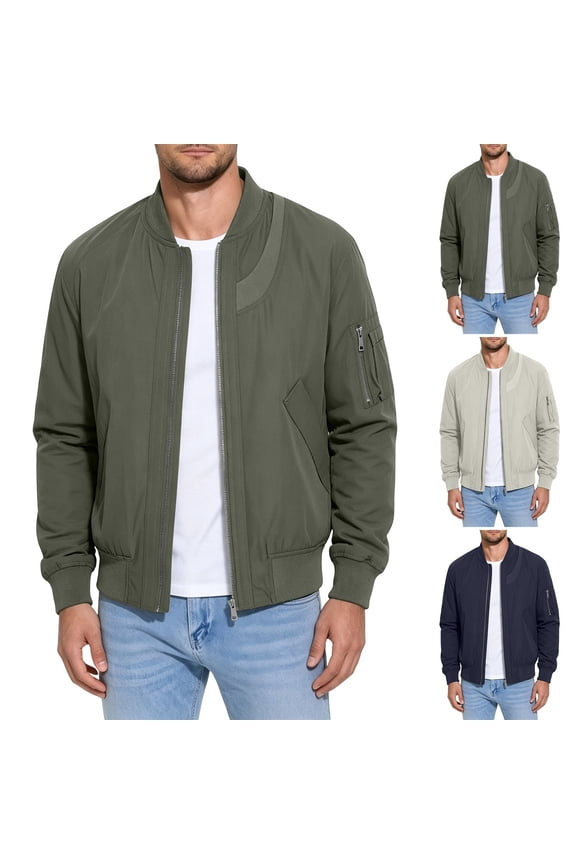 Mens Big and Tall Bomber Jackets Fall Fashion Windbreaker Light Jacket Solid Color Casual Baseball Jackets with Pockets Beige L
