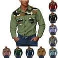 thumbnail image 1 of UVEASISHA Mens Big and Tall Button Down Shirts Long Sleeve Camo Patchwork Work Shirt Colorblock Vintage Cowboy Shirts with Pockets Wine 4XL, 1 of 6
