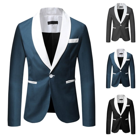 UVEASISHA Mens Blazer Slim Fit Casual Business Formal Suit Jackets Contrast Collar Stylish Office Jacket One Button Formal Suits with Pockets Limited Time Deal,Blue,2XL