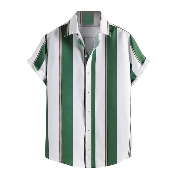 UVEASISHA Mens Bowling Shirts Big and Tall,Men's Short Sleeve Button Down Striped Shirts Hawaiian Casual Colorblock Print Beach Shirt Summer Top 2024,Green S