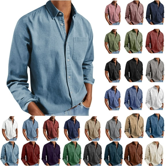UVEASISHA Mens Button Up Shirts Long Sleeve Lapel Collar Dress Shirt Solid Color Casual Business Work Shirt Fashion Regular Fit Office Shirts with Chest Pocket Brown L