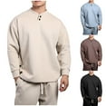 thumbnail image 1 of UVEASISHA Mens Button Up Sweatshirts Solid Color Henley Pullover Tops Drop Shoulder Long Sleeve Collarless Golf Shirts Fall Casual Streetwear,Light Blue,XL, 1 of 7