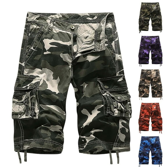 UVEASISHA Mens Camo Cargo Shorts Big and Tall Straight Leg Short Pants Summer Outdoor Hiking Work Shorts with Pockets Dark Blue 30