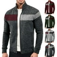 thumbnail image 1 of UVEASISHA Mens Cardigan Sweaters Full Zip Up Stand Collar Sweater Jackets Color Block Fashion Long Sleeve Casual Jacket Fall Winter Outerwear Army Green S, 1 of 9