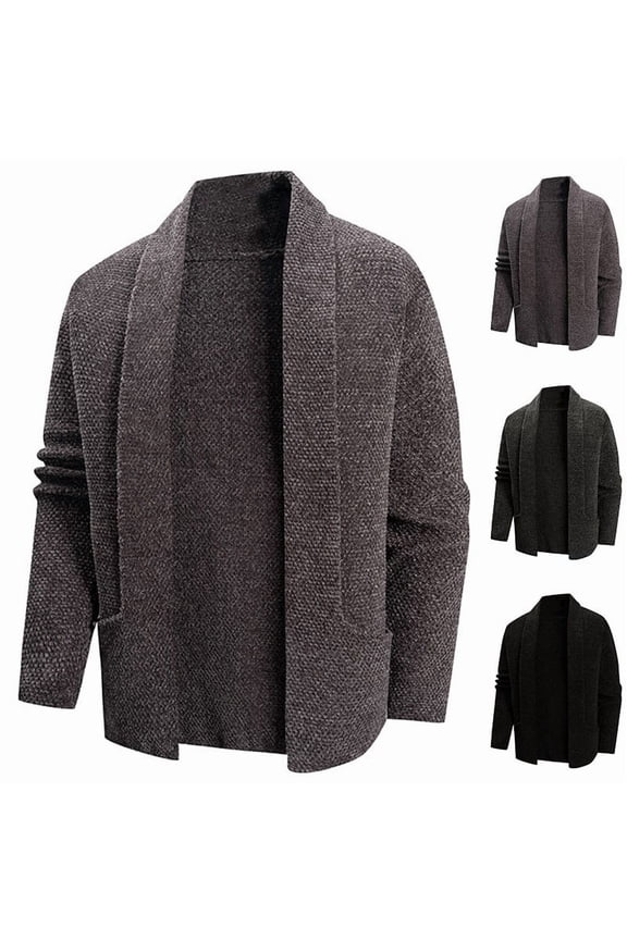 Mens Cardigans Fashion Shawl Collar Cardigan Sweater Solid Color Vintage Open Front Outerwear Business Casual Dress Sweaters Black XXL
