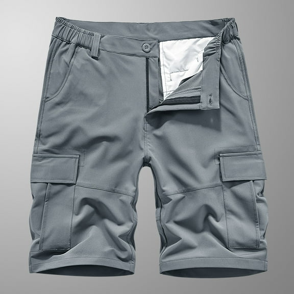 UVEASISHA Mens Cargo Shorts Casual Cotton Loose Fit Lightweight with Multi Pockets Shorts Elastic Waist Stretch Golf Shorts Big and Tall 2025 Silver,XXXL