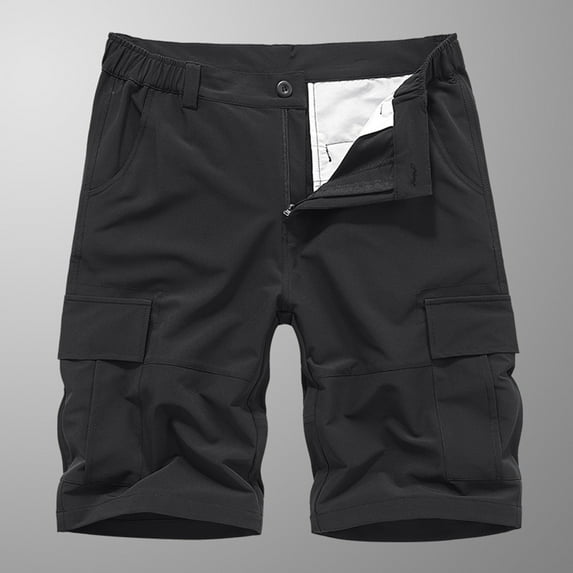 UVEASISHA Mens Cargo Shorts Casual Cotton Loose Fit Lightweight with Multi Pockets Shorts Elastic Waist Stretch Golf Shorts Big and Tall 2024 Black,L