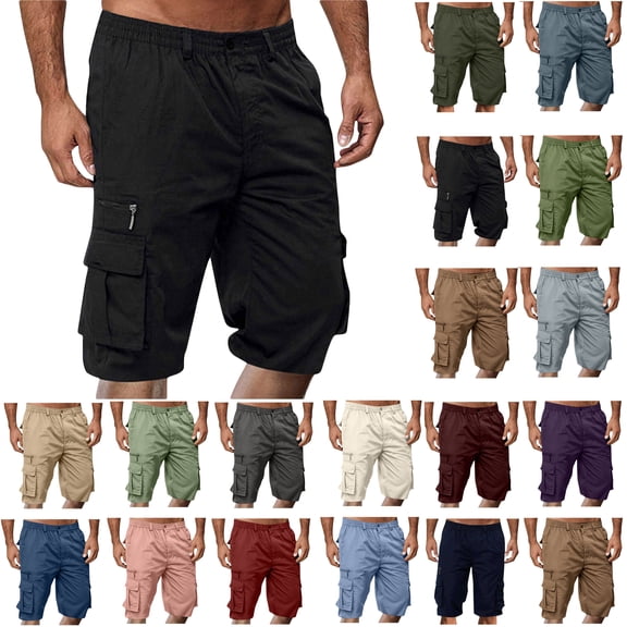 UVEASISHA Mens Cargo Shorts Summer Fashion Hiking Shorts Elastic Waist Knee Length Tactical Shorts Loose Fit Straight Leg Work Shorts with Multi Pockets Gray L