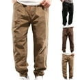 thumbnail image 1 of UVEASISHA Mens Casual Cargo Pants Elastic Waist Drawstring Sweatpants Cotton Casual Loose Jogger Work Pants Big and Tall Tapered Hiking Pants with Pockets Brown 4XL, 1 of 7