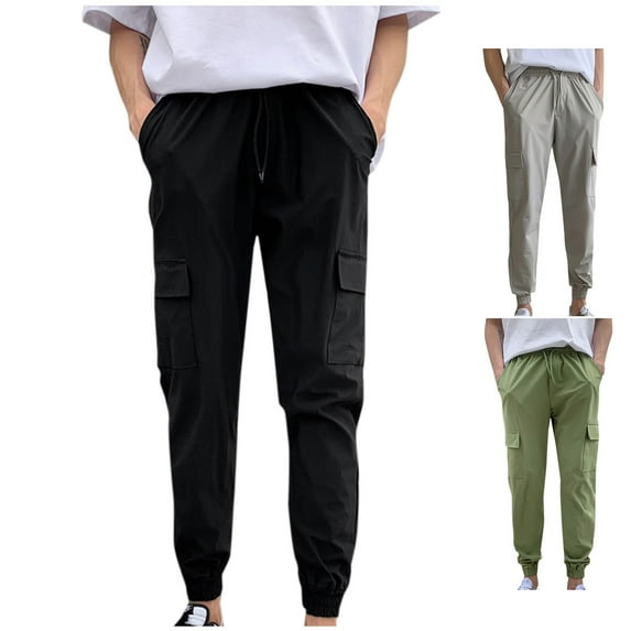 UVEASISHA Mens Casual Cargo Pants Stretch Elastic Waist Drawstring Joggers Pants Lightweight Hiking Pants Tapered Sweatpants for Men Multi Pockets Clearance Sales
