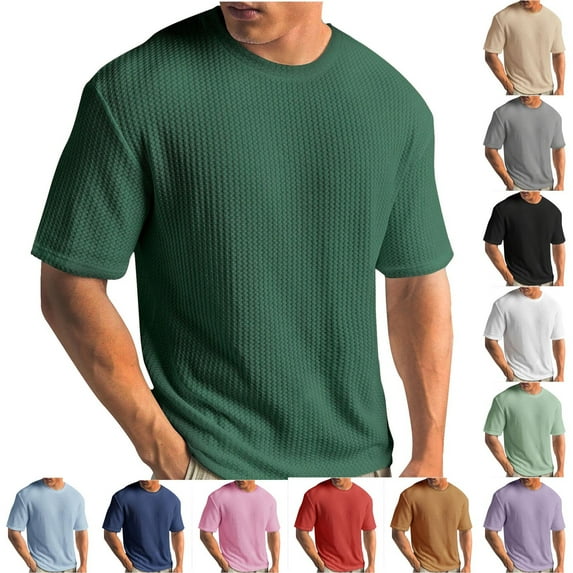 UVEASISHA Mens Casual Knit T-Shirts Summer Short Sleeve Crewneck Big and Tall Tees Solid Color Knitted Pullover Tshirt Casual Slim Fit Muscle Tee Tops Spring Sales Today
