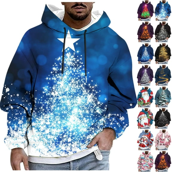 UVEASISHA Mens Christmas Hoodie Sweatshirt Big and Tall Fashion Xmas Tree Graphic Hoodies Drawstring Hooded Long Sleeve Pullover Tops Gold M