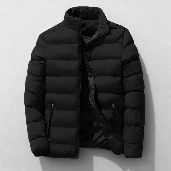 UVEASISHA Mens Down Coats Winter Fashion Stand Collar Puffer Jackets Full Zip Windproof Insulated Quilted Coat Thick Warm Ski Jacket with Pockets Black M