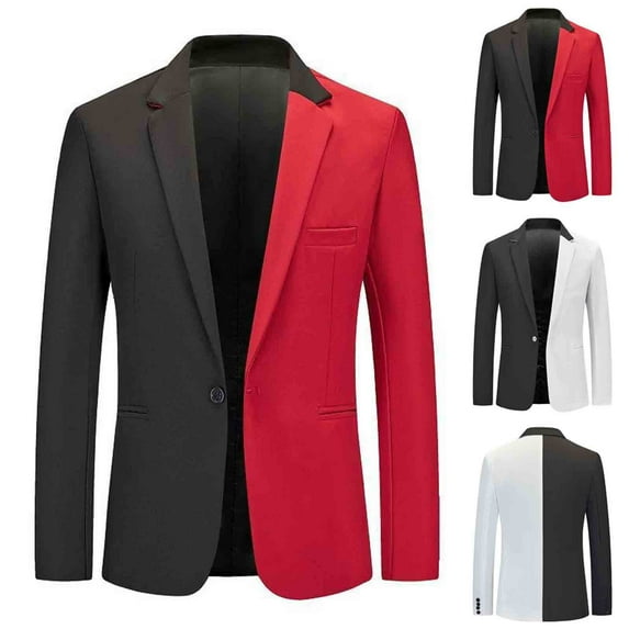 UVEASISHA Mens Color Block Blazer Lightweight One Button Formal Jackets Regular Fit Casual Business Suit Jacket 2025 Fashion Wedding Tuxedo Sales Today Clearance,Red,L
