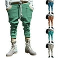 thumbnail image 1 of UVEASISHA Mens Cotton Harem Pants Knit Patchwork Pockets Tapered Cargo Pants Casual Drawstring Elastic Waist Jogger Pants with Pockets Sales Today,Orange,3XL, 1 of 10
