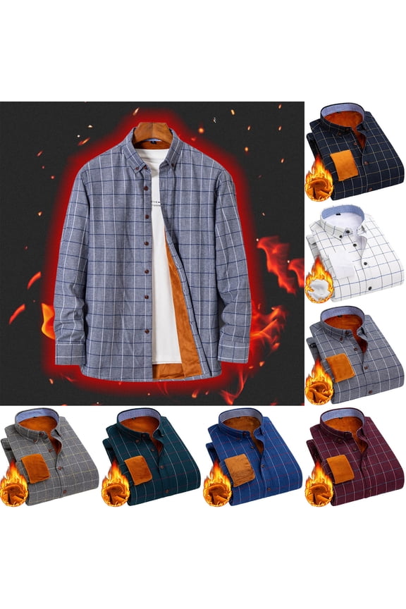 Mens Cotton Plaid Shirt Jacket Winter Fleece Lined Shacket Jacket Regular Fit Casual Long Sleeve Button Down Shirt Jackets Navy L
