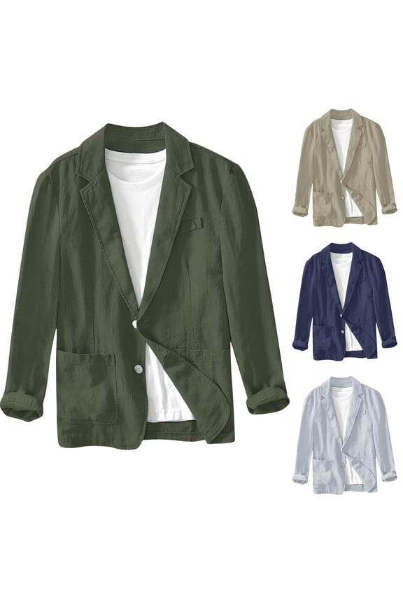 Mens Cotton Suit Jacket Regular Fit Casual Solid Color Blazer Jackets Fall Long Sleeve Single Breasted Lightweight Shirt Jacket with Pocket Back to School Prime Sales,Army Green,M