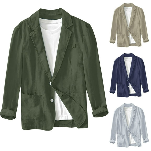 UVEASISHA Mens Cotton Suit Jacket Regular Fit Casual Solid Color Blazer Jackets Fall Long Sleeve Single Breasted Lightweight Shirt Jacket with Pocket Clearance Sales Today,Army Green,3XL