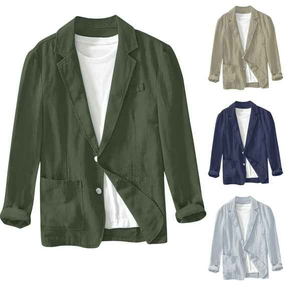 UVEASISHA Mens Cotton Suit Jacket Regular Fit Casual Solid Color Blazer Jackets Fall Long Sleeve Single Breasted Lightweight Shirt Jacket with Pocket Holiday Gifts Blue 2XL