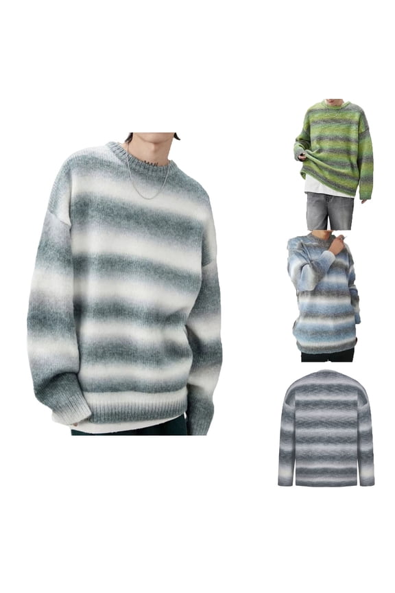 Mens Crewneck Graphic Sweater Oversized Drop Shoulder Pullover Color Block Striped Casual Jumper Sweaters Long Sleeve Ribbed Knit Tops Clearance Sale Gray L