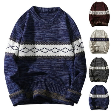 UVEASISHA Mens Crewneck Knit Sweater Vintage Color Block Pullover Sweaters Oversized Casual Loose Knitted Tops Fall Drop Shoulder Fashion Jumpers Clearance Sales Today Blue L