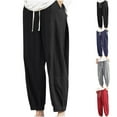 thumbnail image 1 of UVEASISHA Mens Cropped Linen Pants Big and Tall Casual Beach Pants Pleated Loose Tapered Pants Elastic Ankle Cuffs Drawstring Waist Summer Pants Dark Blue 3XL, 1 of 5