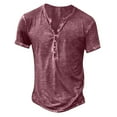 thumbnail image 1 of UVEASISHA Mens Distressed Henley Shirts Retro Short Sleeve Tee Shirts Summer Casual Button Down Washed T-Shirts for Men 2024 Big and Tall Wine M, 1 of 5