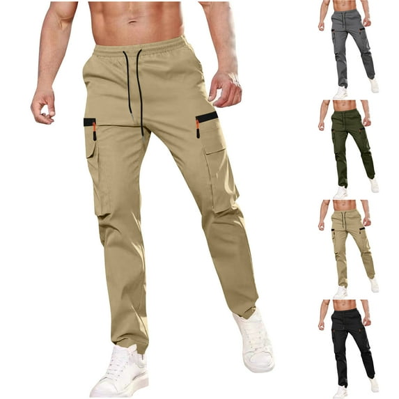 UVEASISHA Mens Drawstring Cargo Pants Elastic Waist Casual Jogger Sweatpants Relaxed Fit Straight Leg Work Pants with Zipper Pockets Dark Gray M