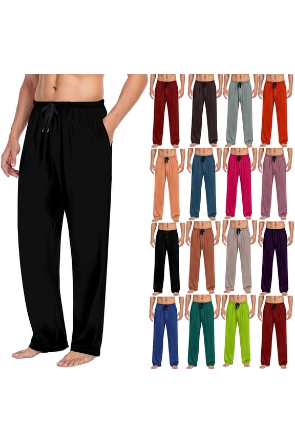 Mens Drawstring Pajama Bottoms Loose Fit Casual Straight Leg Sleep Pants Solid Color Lounge Trousers Cozy Elastic Waist Pj Pant with Pockets Mint Green M
