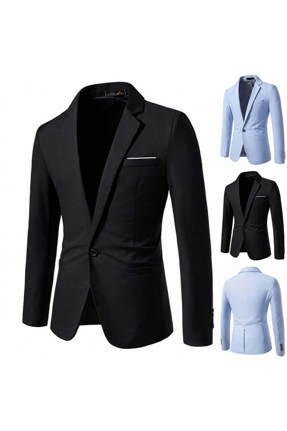 Mens Dress Jackets Stylish Notch Lapel Single-breasted Blazer Suit Jacket One Button Slim Fit Casual Business Blazers Office Formal Lightweight Coat Sky Blue M