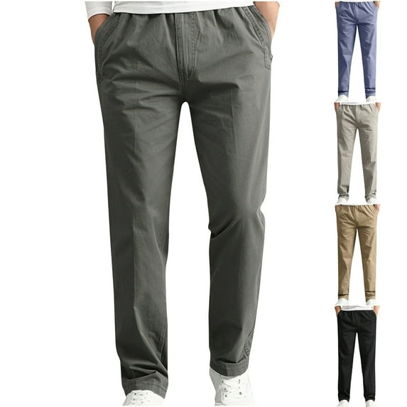UVEASISHA Mens Elastic Waist Pants,Cargo Pants for Men Lightweight Casual Business Pants Straight Leg Regular Fit Joggers Sweatpants with Pockets Sales Today