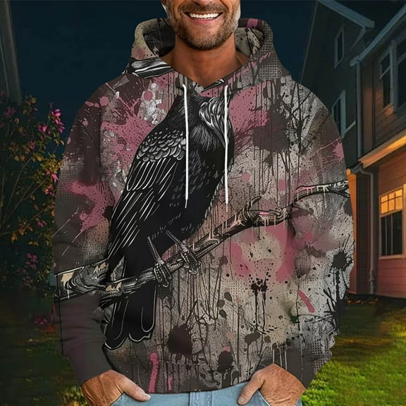 UVEASISHA Mens Fall Pullover 3D Vintage Print Graphic Hoodies 2025 Casual Long Sleeve Hooded Sweatshirt Teens Cool Streetwear with Pocket,Multicolor,XXXL