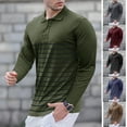 thumbnail image 1 of UVEASISHA Mens Fashion Striped Polo Shirts Long Sleeve Stretch Slim Fit Golf Sports Shirt Button Casual Business Work Shirts Stylish Golf Polos Sales Today Clearance,Army Green,XL, 1 of 7