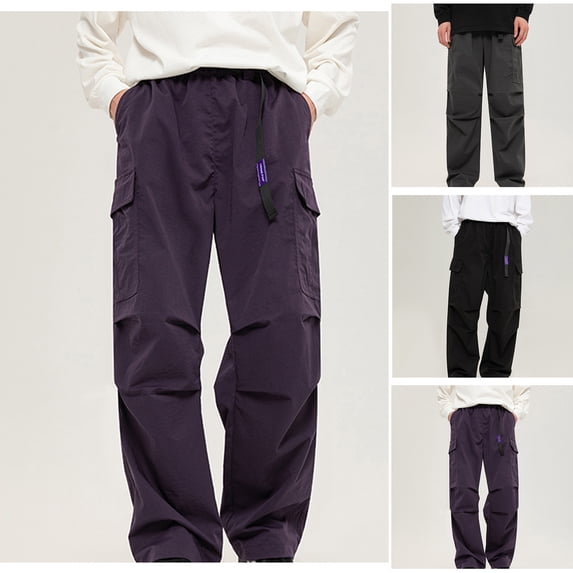 UVEASISHA Mens Fashion Work Pants Lightweight Outdoor Cargo Pants Multi Pocket Straight Leg Hiking Pants Elastic Waist Loose Trousers Prime Sales Today,Black,L