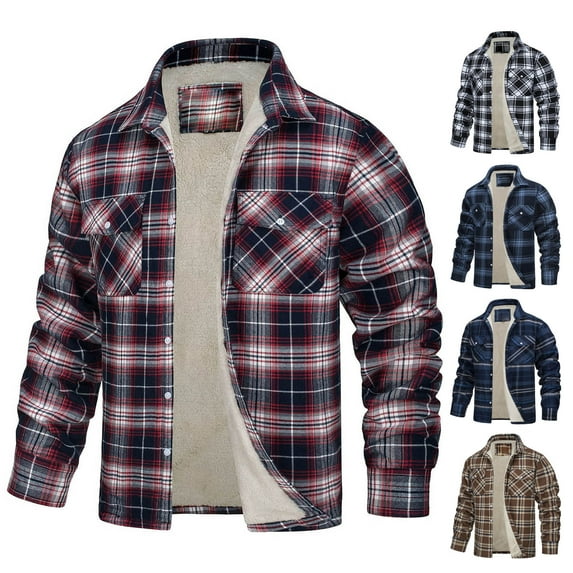 UVEASISHA Mens Fleece Lined Flannel Jacket Big and Tall Casual Button Up Plaid Shirt Jackets Midweight Shacket Jacket Warm Winter Coats with Pockets Navy 3XL