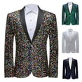 thumbnail image 1 of UVEASISHA Mens Formal Tuxedo Colorful Sequin Party Prom Suit Jackets One Button Slim Fit Cocktail Dinner Blazers Stylish Single-breasted Formal Wedding Suits Holiday Gifts White XL, 1 of 9