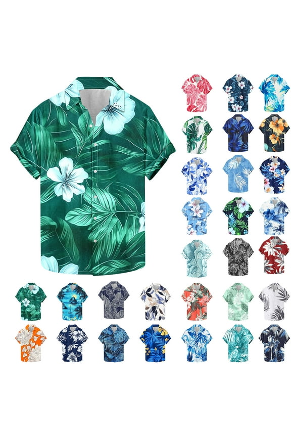 Mens Funny Hawaiian Shirts Floral Graphic Button Down Shirt Big and Tall Casual Short Sleeve Beach Shirts 2025 Summer Fashion Vacation Tops Holiday Clearance Multicolor XXL