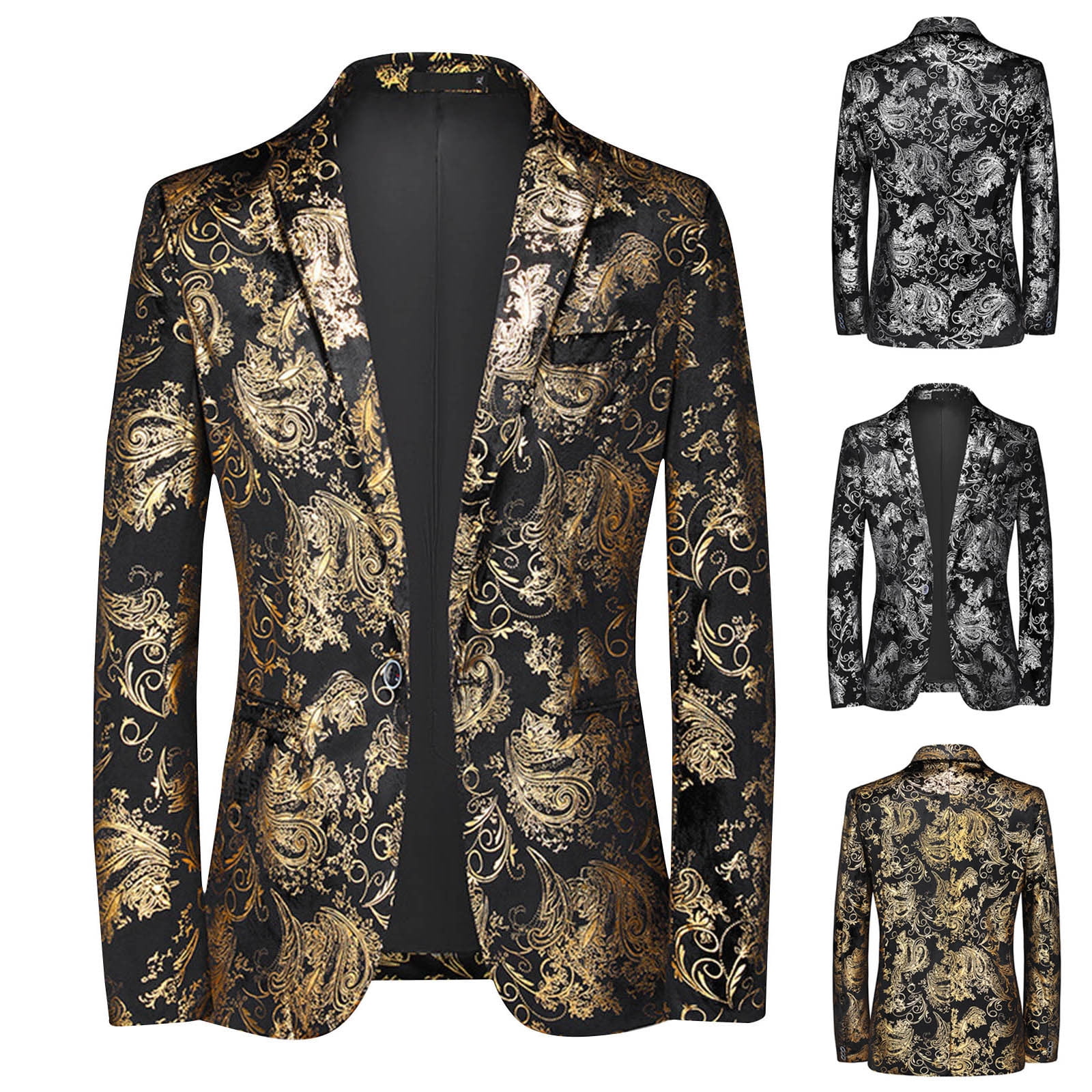 Mens Big and Tall Sequin Blazer - Shiny Fancy Sport Coat + Matching Bowtie + White ~ Gold Tuxedo main image 1