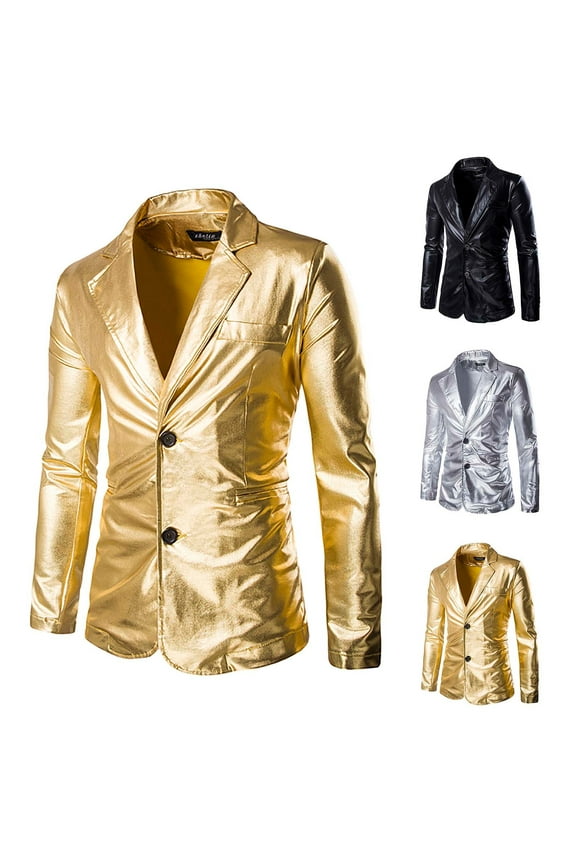Mens Gold Suit Jacket Slim Fit Single Breasted Party Jackets Lightweight Fashion Sequin Shiny Blazers for Wedding Dinner Prom Clearance Sales Today,Gold,3XL