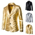 thumbnail image 1 of UVEASISHA Mens Gold Suit Jacket Slim Fit Single Breasted Party Jackets Lightweight Fashion Sequin Shiny Blazers for Wedding Dinner Prom Black L, 1 of 5